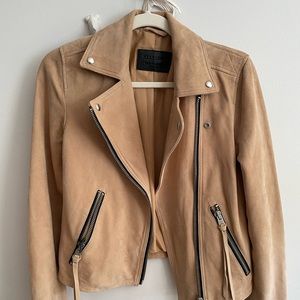 Allsaints suede dalby biker jacket, honey brown. BN